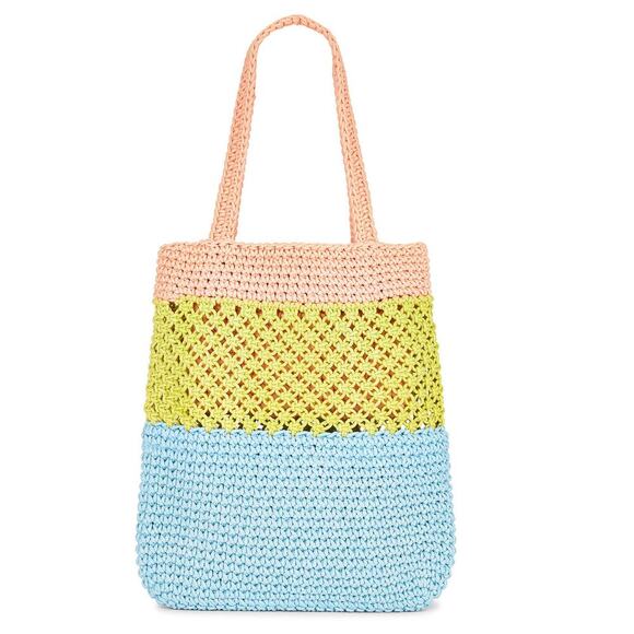 RARE Lele Sadoughi Pastel Colors Crochet Summer Vacation Tote Gold Logo - Picture 3 of 11